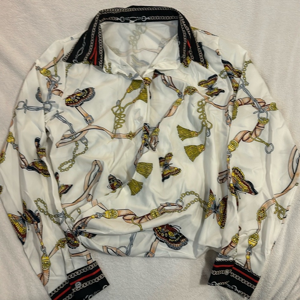 New Women’s sexy V-Neck button folds blouses - Picture 2 of 3